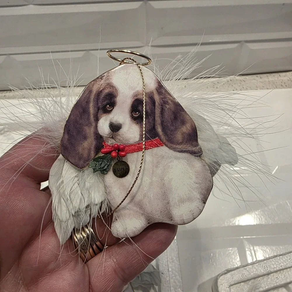 The Bradford Editions Heavenly Waggn Tails Angel Dog Porcelain Ornaments 4pc‎
